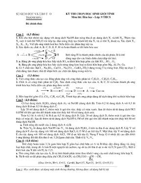 Kỳ thi chọn học sinh giỏi tỉnh Môn thi Hóa học khối 9 THCS